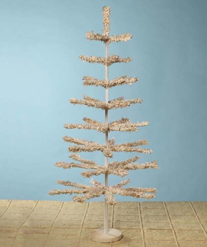 Bethany Lowe 40″ Natural Color Paper Fringed Tree, Decoupaged Wooden Base