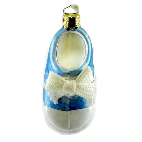 Ornaments To Remember SHOE (BLUE) Glass Birth Baptism Personalize 21R1SHO004