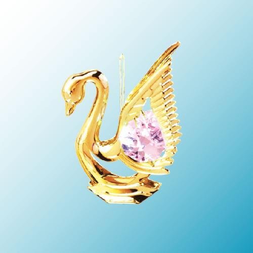 24k Gold Swan Ornament – Pink Swarovski Crystal