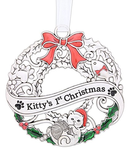 Ganz 3” Silver Tone Pets 1st Christmas Ornament (“Kitty’s 1st Christmas”)