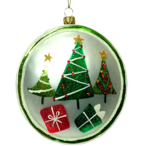 RAZ Imports – Christmas Tree Glass Disc Ornament 4.5″
