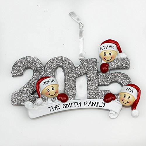 2015 Family Of 3 Personalized Christmas Tree Ornament