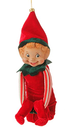 Vintage Style Sitting Elf Christmas Ornament (Red)
