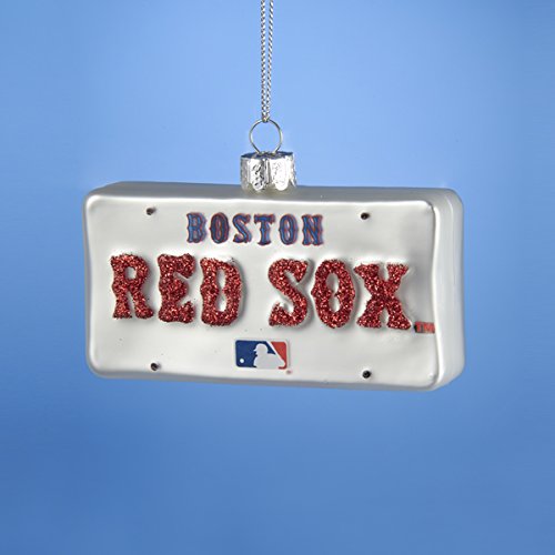 Kurt Adler Glass Boston Sox License Plate Ornament, Red
