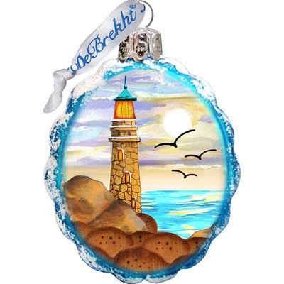 G. Debrekht Flower Lighthouse Coastal Glass Ornament