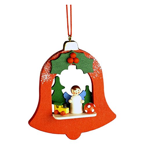 10-0460 – Christian Ulbricht Ornament – Angel in Red Bell – 3.5″”H x 2.75″”W x 1″”D