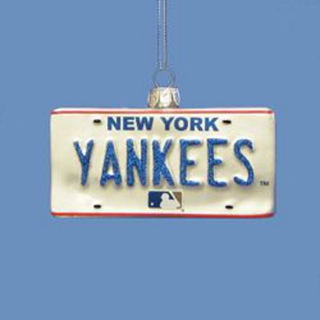 4″ MLB New York Yankees Hand Crafted Glass License Plate Christmas Ornament