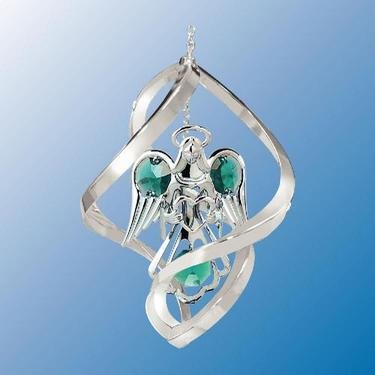 Chrome Plated Angel w/ Heart Classic Spiral – Green – Swarovski Crystal