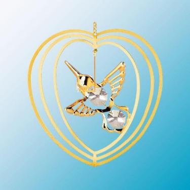 24K Gold Plated Hummingbird Heart Ornament – Swarovski Crystal