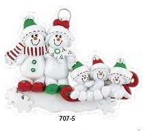 Personalized Ornament Family of 5 Snowsled