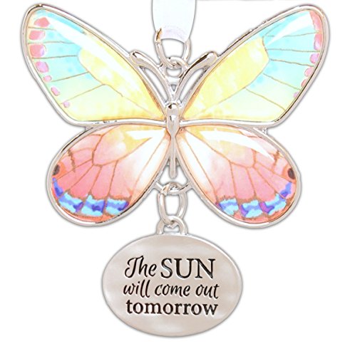 Ganz 2″ Beautiful Zinc Butterfly Ornament with Sentiment Featuring White Organza Ribbon for Hanging (The Sun Will Come out Tomorrow)