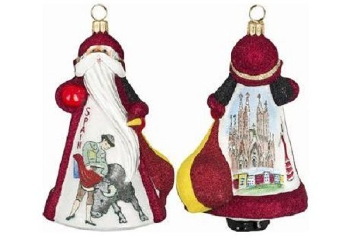 Spanish Santa with Bull Fighter and Cathedral Polish Blown Glass Glitterazzi Christmas Ornament