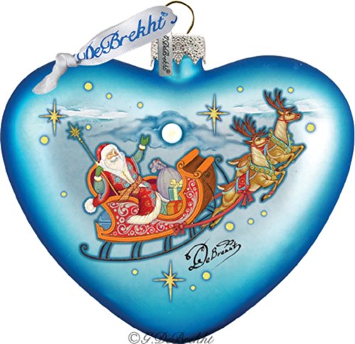G. Debrekht Santa on His Way Heart Glass Ornament