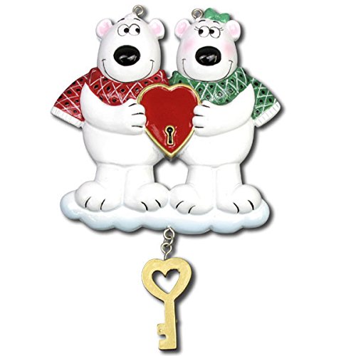 Couples Key To My Heart Polar Bear Personalized Christmas Tree Ornament