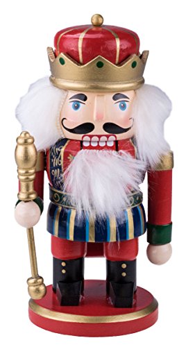 Chubby King Nutcracker Decoration Figure with Crown, Boots, & Scepter – 7.25″ Red, Gold, Blue, Green, White, Black