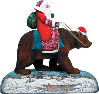 G. Debrekht Grizzly Bear Sant a Figurine, 11-Inch Tall, Mounted on Wooden Base, Hand-Painted