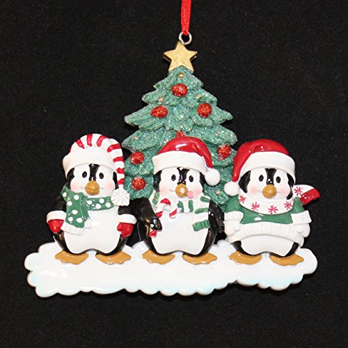 Personalized 3 Members Penguin Family Gift Expertly Handwritten Ornament