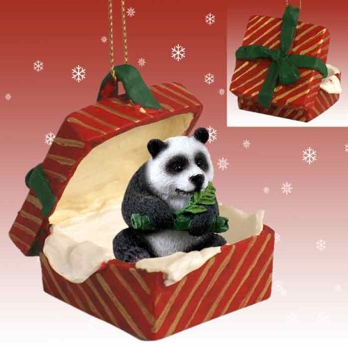 Panda Red Gift Box Christmas Ornament by Conversation Concepts