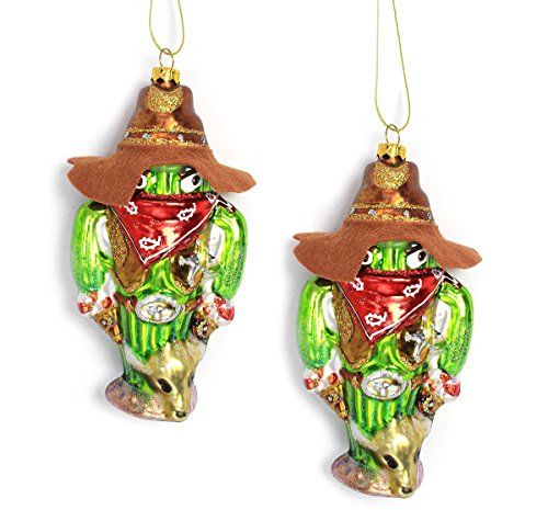 Holiday Lane Red and Green Cactus Cowboy Glass Christmas Ornaments (Set of 2)