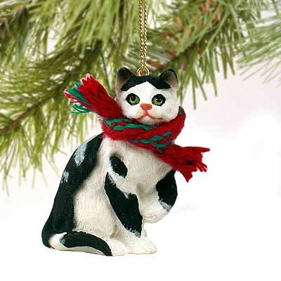 Tabby Cat Tiny One Christmas Ornament Black-White Shorthaired