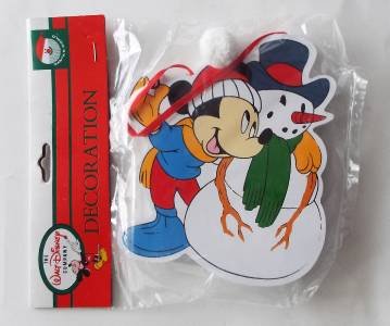 NEW Disney Kurt S. Adler Handcrafted Wood Christmas Ornament Mickey & Snowman