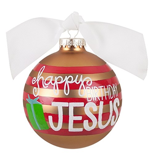Happy Birthday Jesus Striped Glass Ornament