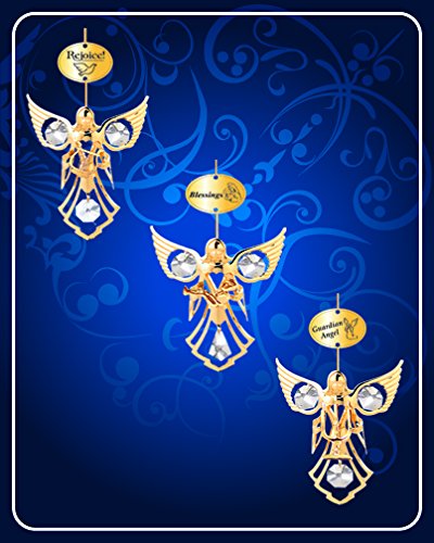 Set of 3 Ornaments – 24k Gold Plated Angel W/clear Swarovski Austrian Crystal