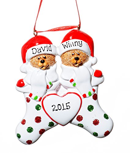 Couple Christmas Holiday Bear Stocking Couple Ornament-Free Name Personalized-Shipped In One Day