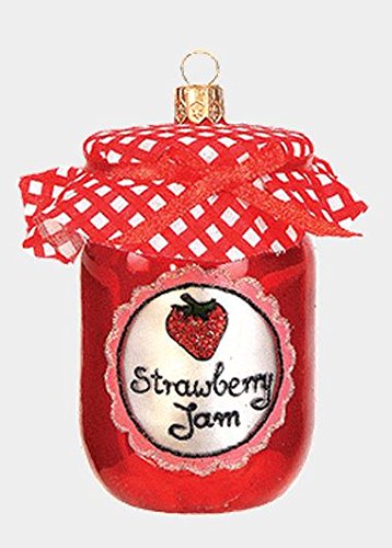 Jar of Strawberry Jam Polish Mouth Blown Glass Christmas Ornament Decoration