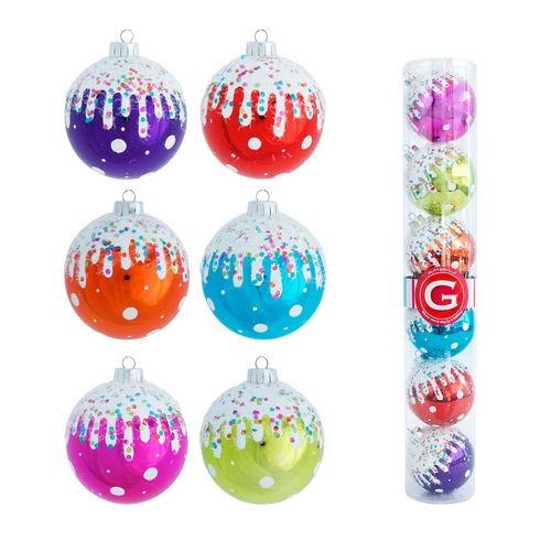 Glitterville Frosting Ball Plastic Ornaments – Set of 6