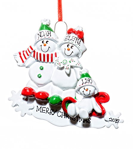 Family 3 (three) person Personalized Name Sled SnowMen Holiday Christmas Tree Ornament-Free Name Personalized – Shipped In One Day