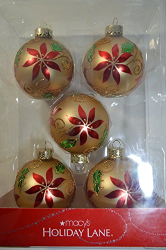 Holiday Lane Set of 5 Gold Glass Ornaments with Poinsettia