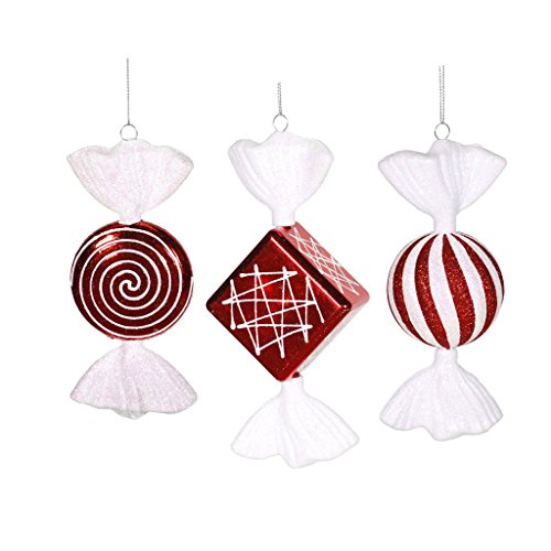 Vickerman 395356 – 8″ Red / White Peppermint Shiny Candy Assorted Christmas Tree Ornament (3 pack) (M110910)