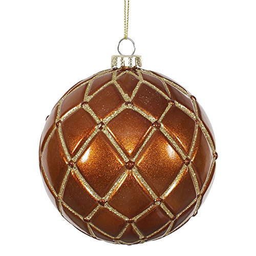 Vickerman Candy Glitter Net Ball Ornaments, 4-Inch, Copper, 6-Pack