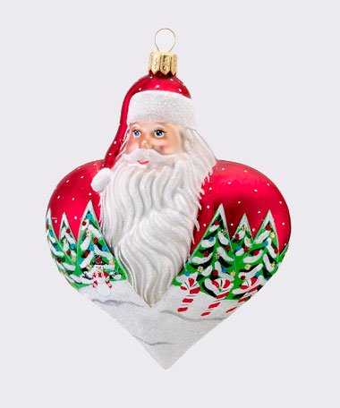 4.5″ David Strand Designs Glass Red Heart of Christmas Snowfall Santa Ornament