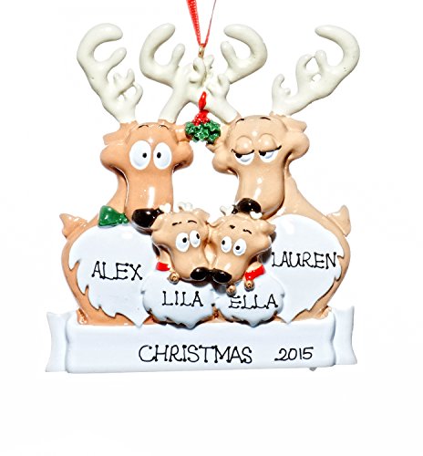 Family 4 (four) Person Personalized Name Reindeer Family Holiday Christmas Tree Ornament-Free Names Personalized – Shipped In One Day