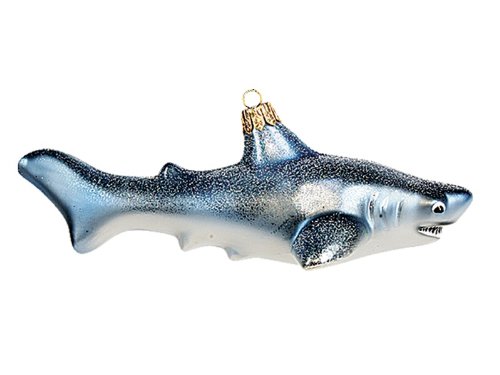 Great White Shark Polish Mouth Blown Glass Christmas Ornament