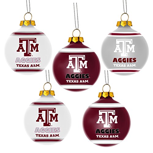Texas A&M Aggies Official NCAA 3 inch Plastic Christmas Ball Ornament 5 Pack by Forever Collectibles 360907