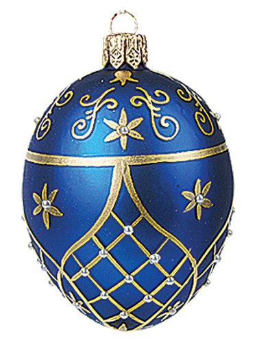 Faberge Inspired Mini Blue Egg Polish Blown Glass Christmas or Easter Ornament