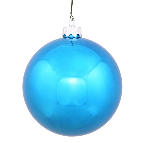 Vickerman Drilled UV Shiny Ball Ornaments, 4-Inch, Turquoise, 6-Pack