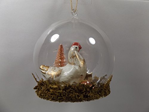 Glass Dome Chicken Hen Eggs Bird Rooster Animal Farm Christmas Tree Ornament