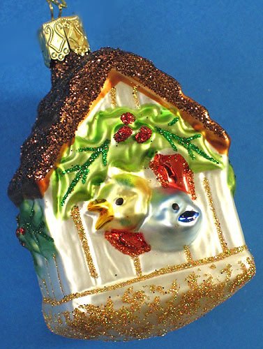 Inge-Glas Christmas Holiday Bird House Glass Ornament