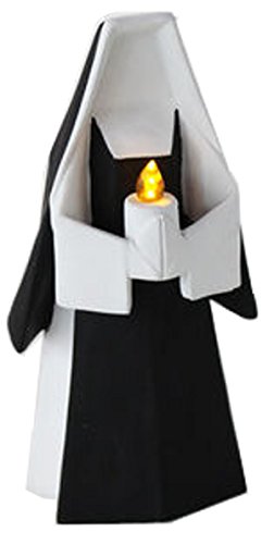 Porcelain Origami Style Nun Holding Light, Figurine, Battery Operated, 6 Inches Tall