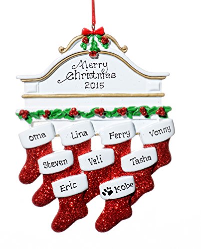 Family 9 (Nine) Person Personalized Stocking on Mantle Holiday Christmas Tree Ornament-Free Names Personalized – Shipped In One Day