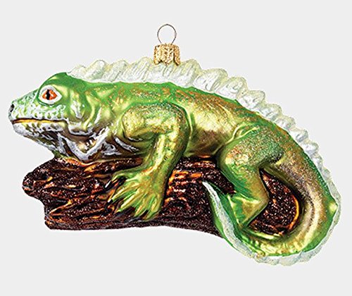 Iguana Lizard on Branch Reptile Polish Mouth Blown Glass Christmas Ornament