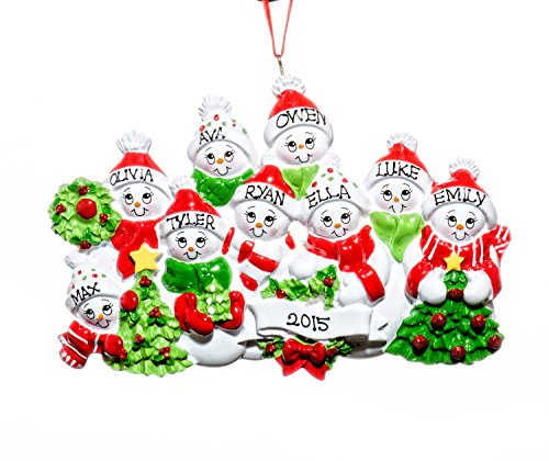 Family 9 (nine) Person Personalized Name Snow Family Tree/Wreath Holiday Christmas Tree Ornament-Free Names Personalized – Shipped In One Day