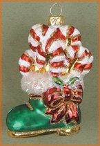 Margaret Cobane Glass Ornament – Candy Cane Boot