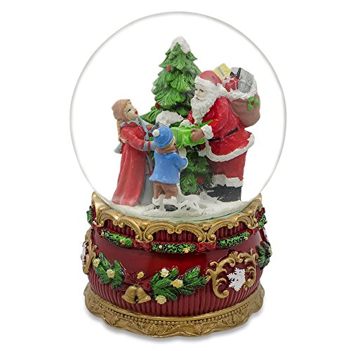 6″ Santa Claus Giving Kids Christmas Gifts around Tree Musical Box Snow Globe