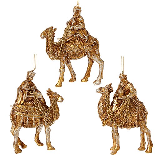 RAZ Imports – Garnet Theme – 4.5″ Gold Wisemen Ornaments – Set of 3