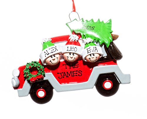 Family 3 (three) Person Personalized Name Auto Holiday Christmas Tree Caravan Ornament-Free Names Personalized – Shipped In One Day